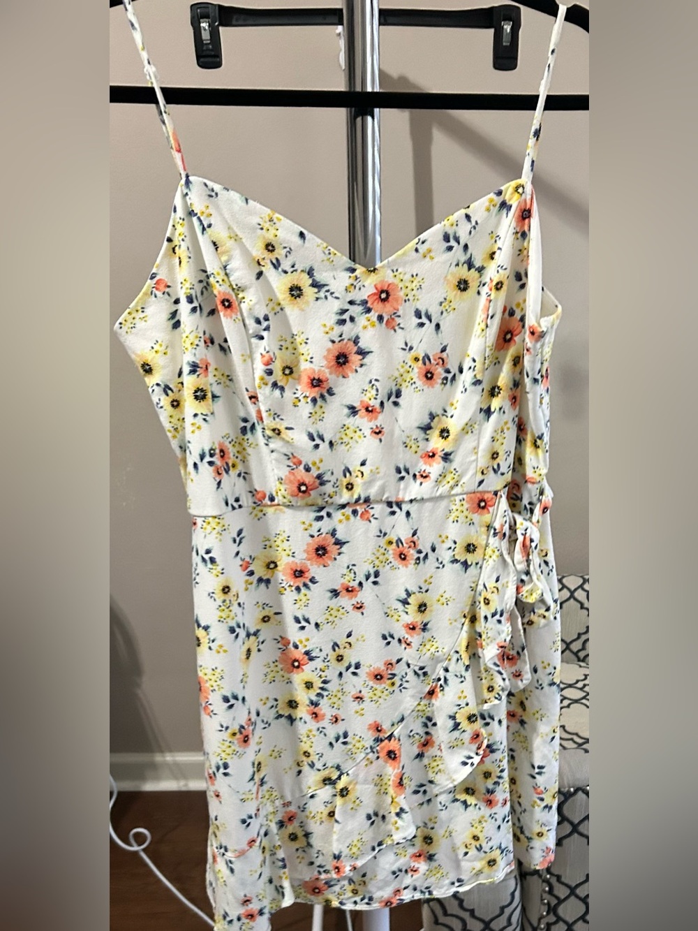 City Triangles White Floral Mini Dress with Yellow & Pink Flowers